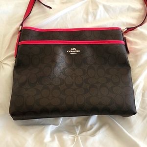 Coach hot pink & brown crossbody bag.